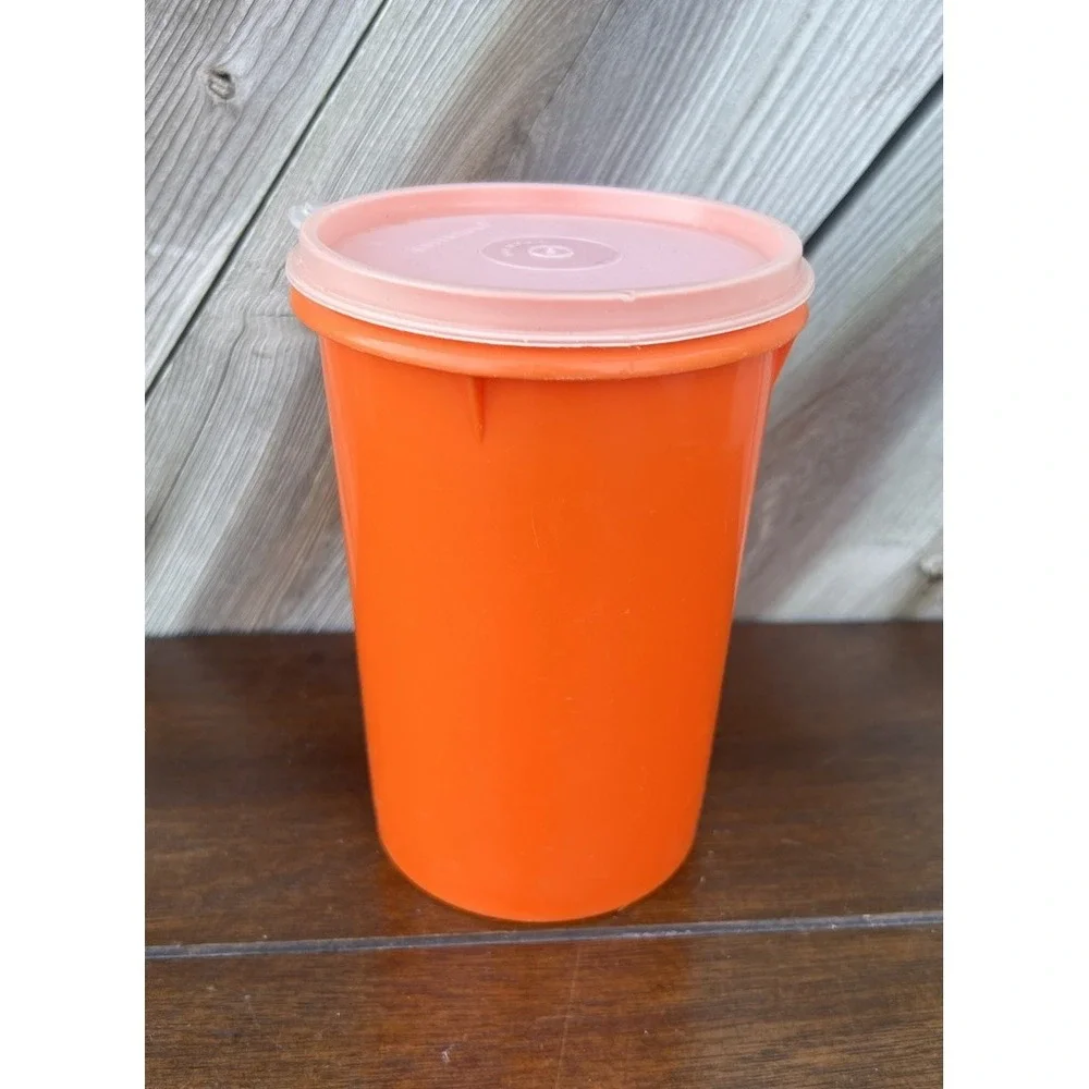 Tupperware Round Container 321-11 Orange Good Vintage Canister Lid